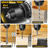 20V Brushless Drill Set, Cordless Power Drill with 2.0Ah Battery,119 PCS Combo Drill Set for Men, 10mm 3/8" Keyless Chuck, 21+1 Torque Setting Power Drill Kit for DIY Garden House Office Repair ThinkLearn