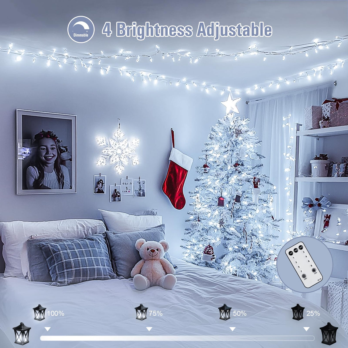 JMEXSUSS 168FT 600 LED White Christmas Lights Outdoor Waterproof with Remote Indoor Christmas String Lights Cool White Christmas Tree Lights Plug in for Room Wedding Holiday Christmas Decorations JMEXSUSS