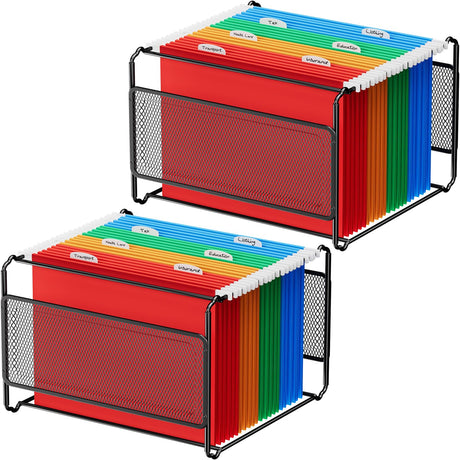 MaxGear Hanging File Organizer, Letter Size Filing Box, Metal Mesh Black Desk File Folder Storage for Office, Home, School, 2 Pack MaxGear