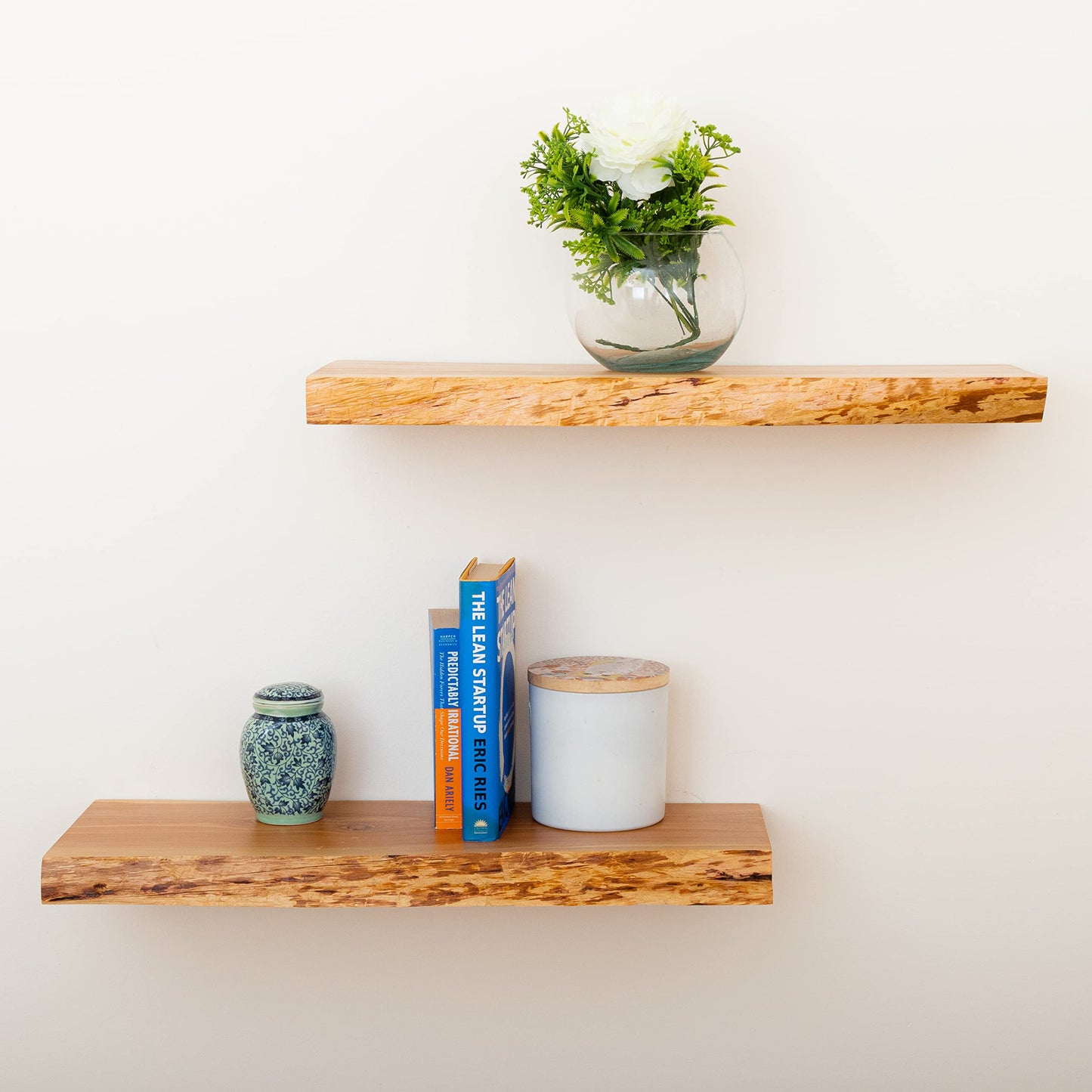 VINTAYARD Rustic Wood Floating Shelves, Live Edge Wooden Shelf for Farmhouse Wall Decor, Set of 2 Shelves with Solid Steel-Coated Hidden Brackets, Hand Finished and Sealed (Cedar, 24 inches Long)