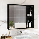 Giantex Medicine Cabinet, Bathroom Wall Cabinet with Mirror Door, 2 Adjustable Shelves, 2 Open Shelves, Vanity Mirrored Cabinet, Over The Toilet Storage Cabinet for Laundry Room Entryway, Black Giantex