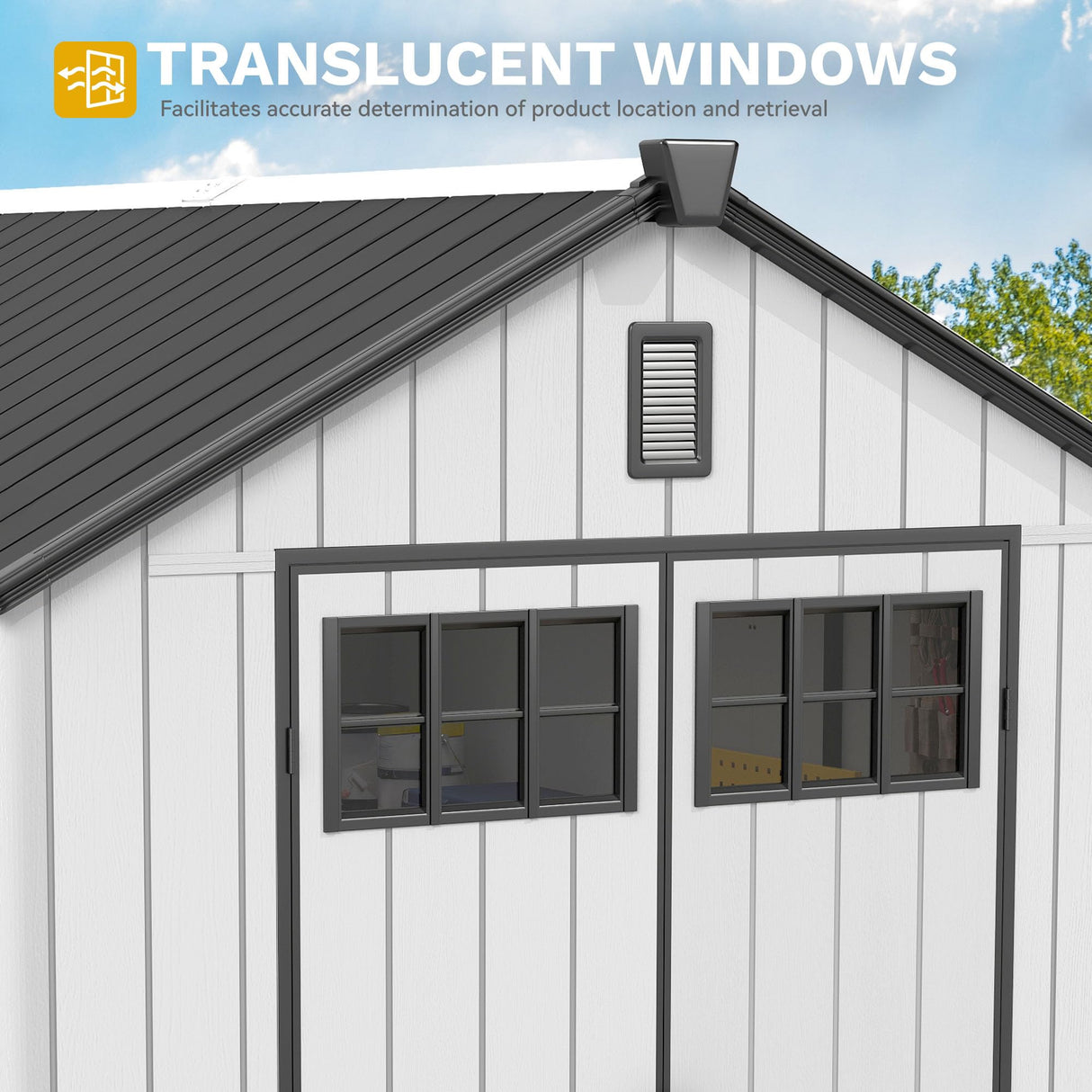 DWVO 8x10 FT Outdoor Storage Shed, 544 cuft Plastic Storage Shed with Floor & Lockable Door, All-Weather Tool Garden Shed with Window & Vent for Patio Furniture, Lawn Mower, Pool Supplies, Dark Gray DWVO