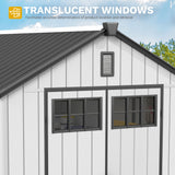 DWVO 8x10 FT Outdoor Storage Shed, 544 cuft Plastic Storage Shed with Floor & Lockable Door, All-Weather Tool Garden Shed with Window & Vent for Patio Furniture, Lawn Mower, Pool Supplies, Dark Gray DWVO