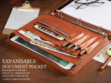 Free Engraved Name, Personalized Portfolio Binder Organizer, PU Leather Custom 3 Ring Binder Padfolio, Zipper Binder Business Document Ordner with A4 Writing Pad, Corporate Gift, Customized, Brown AZXCG