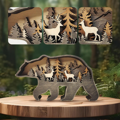 Drawely 3D Wooden Animals Carving, Wood Carving Animals Wall Decor, Modern Festival Forest Sculpture Christmas Living Room Office Decor Birthday Gifts for Friend Daughter Son Mom Dad (Bear)
