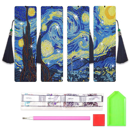 NUFTVI 4 PCS Diamond Art Bookmarks Van Gogh Starry Night, DIY Acrylic Diamond Painting Bookmarks Kits for Adult Reader and Crafts Lovers NUFTVI