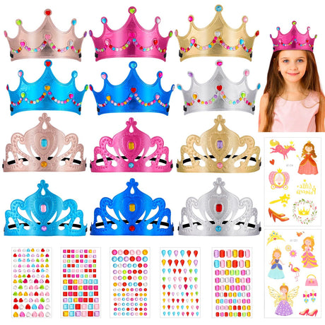 JOELELI 31pcs Crown Craft for Kids, 24pcs Foam Princess Tiara Crowns with Gem Diamond Tattoo Sticker- Make Your Own Queen King Crown Hat for Boys Girls, DIY Craft Princess Party Suppies Hats JOELELI