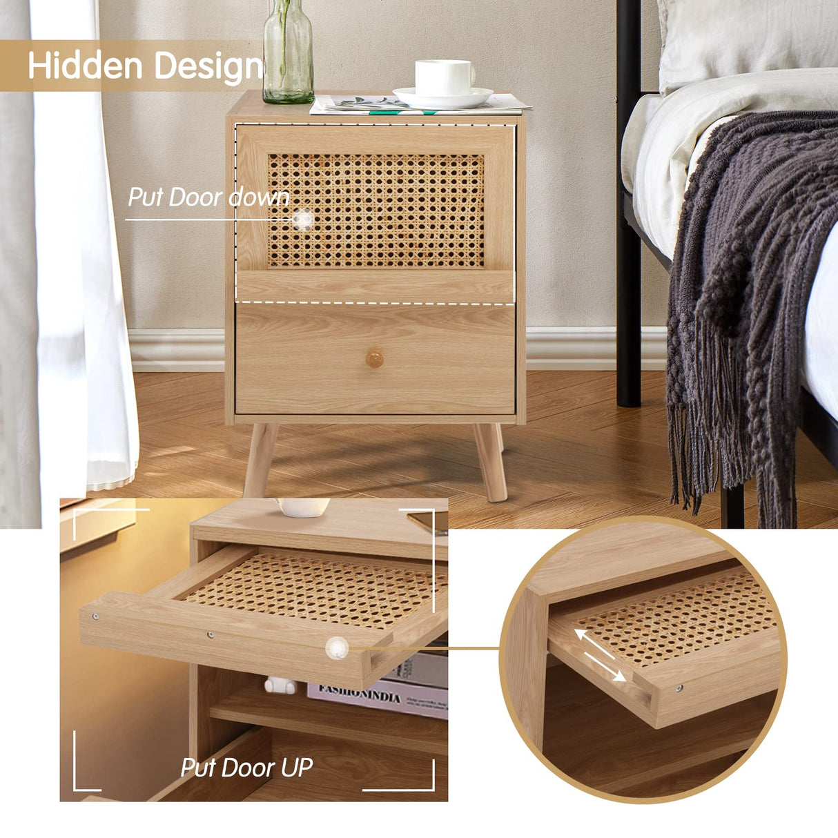 Anbuy 9 Drawer Dresser and Night stand Sets for Bedroom, One Drawer Nightstands Set of 2 & 9 Drawer Dresser Combo 3 Pieces (Natural) Anbuy