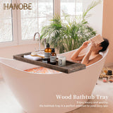 Hanobe Bathtub Tray Bath Caddy: Wood Tub Trays Table Extra Large Rustic Bathtub Shelf Across Tub Wooden Serving Tray with Handles for Bathroom, 31" Hanobe