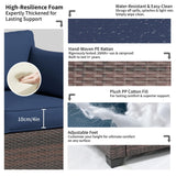 YLGJ&TIDY 3-Piece PE Rattan Patio Furniture Set - Waterproof Outdoor Sectional Sofa w/Thick Cushions - All-Weather Wicker Conversation Set for Backyard, Pool, Deck (Navy Blue) YLGJ&TIDY