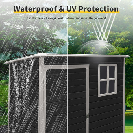 Shaical Outdoor Storage Shed 5 x 3 FT Resin Shed with Floor and Window, Sloping Roof Outdoor Shed with Lockable Door, Plastic Tool Shed for Patio, Garden, Backyard, Yard, Lawn, Black Shaical