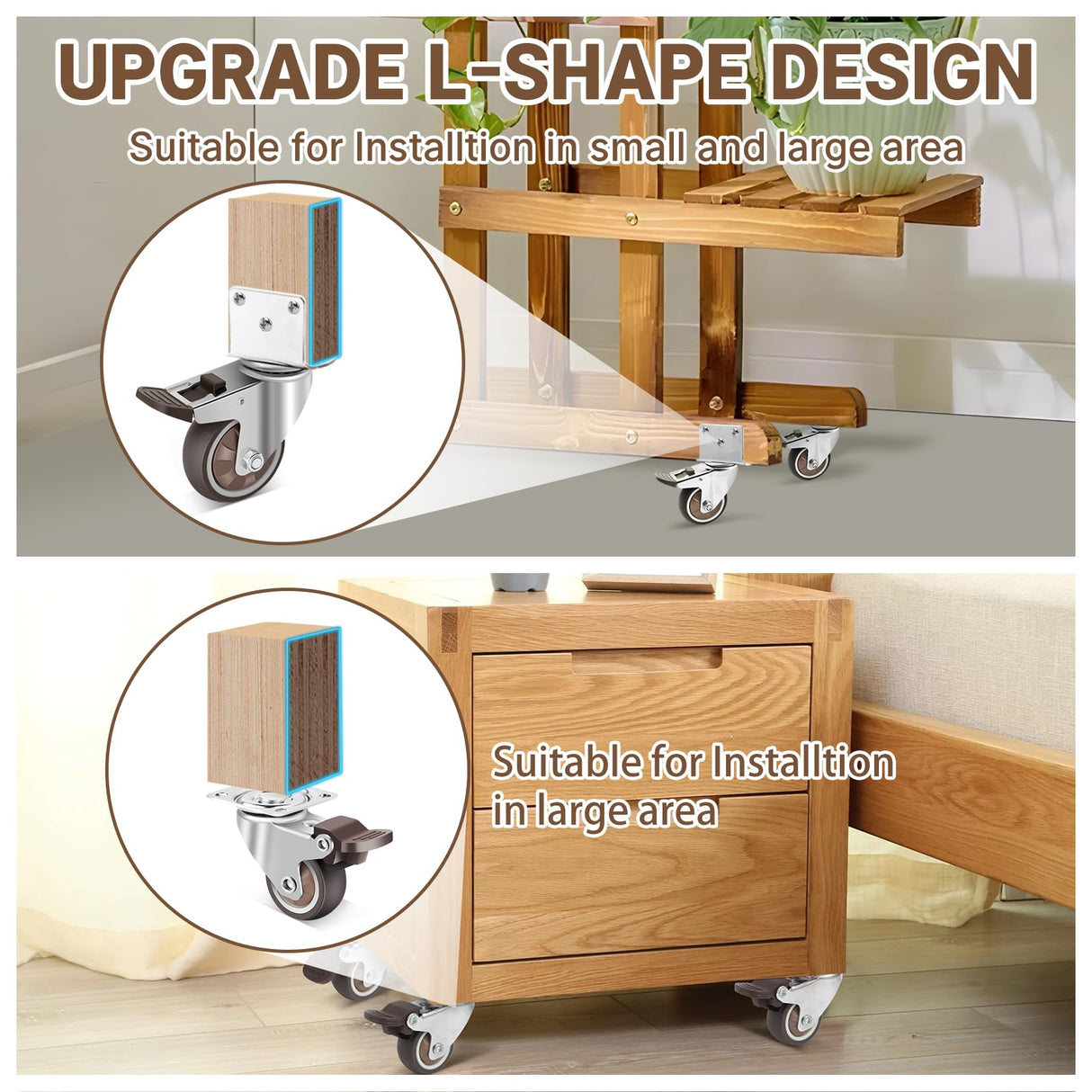 W B D WEIBIDA 3 Inch Side Mount Casters Wheels, L-Shaped Rubber Casters Set of 4, 360 Degree Ball Bearing Swivel Casters, Heavy Duty Casters Wheels for Workbench, Baby Beds, Cabinets, Tables W B D WEIBIDA