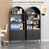 VEXPOR 73 in Tall Metal Arched Bookcase, 5-Tier Arched Bookcase with Doors, Modern Farmhouse Bookshelf with 2 Adjustable Shelves, Kitchen Pantry Cabinet for Living Room, Black, Assembly Required VEXPOR