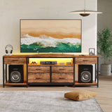 GYIIYUO LED TV Stand with 6 Fabric Drawers and Power Outlet for 65 70 75 Inch TVs, Entertainment Center with Open Storage Shelves, Dresser TV Stand for Bedroom/Living Room, Rustic Brown GYIIYUO