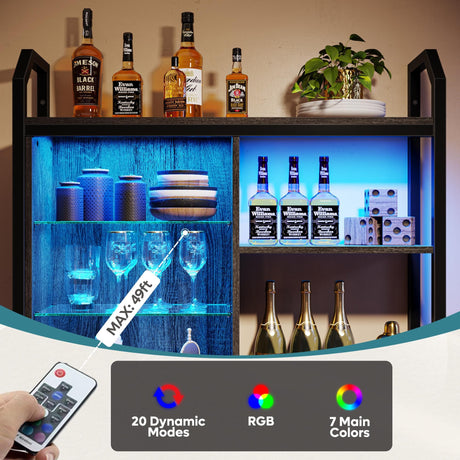 Bestier Gaming Floating Shelves, 34" LED Wall Mounted Shelf with Adjustable Glass Shelf, Pipe Shelves Hanging Display Rack Bookshelf with 6 S-Hook, Gaming Room Decor Wine Coffee Bar Black Bestier