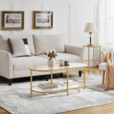 Yaheetech Gold Coffee Table, 42" Oval Glass Coffee Table for Living Room, 2-Tier Center Tea Table with Storage Shelf & Metal Frame for Small Space, Office Yaheetech