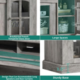 YITAHOME LED Farmhouse TV Stand for TV up to 75 Inch w/Outlets, Highboy Media Entertainment Center Console Table Adjustable Storage Shelves &Cabinet Glass Door for 360lbs for Living Room, Rustic Grey YITAHOME