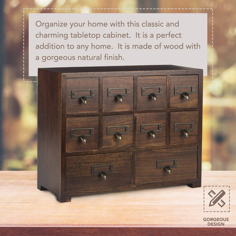 Traditional Card Catalog Solid Wood Small Chinese Medicine Small Curio Cabinet l Vintage Retro Look Tea Storage Organizer Apothecary Drawer Dresser l Modern Gadget Coffee Shelf | FULLY ASSEMBLED Primo Supply