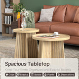 Round Coffee Table Set of 2, Mid Century Modern Fluted Nesting Coffee Table, Center Tables, Small Round Wood Coffee Table, Side End Table for Living Room, Bedrrom, Office (Wood Color) Fsbecl