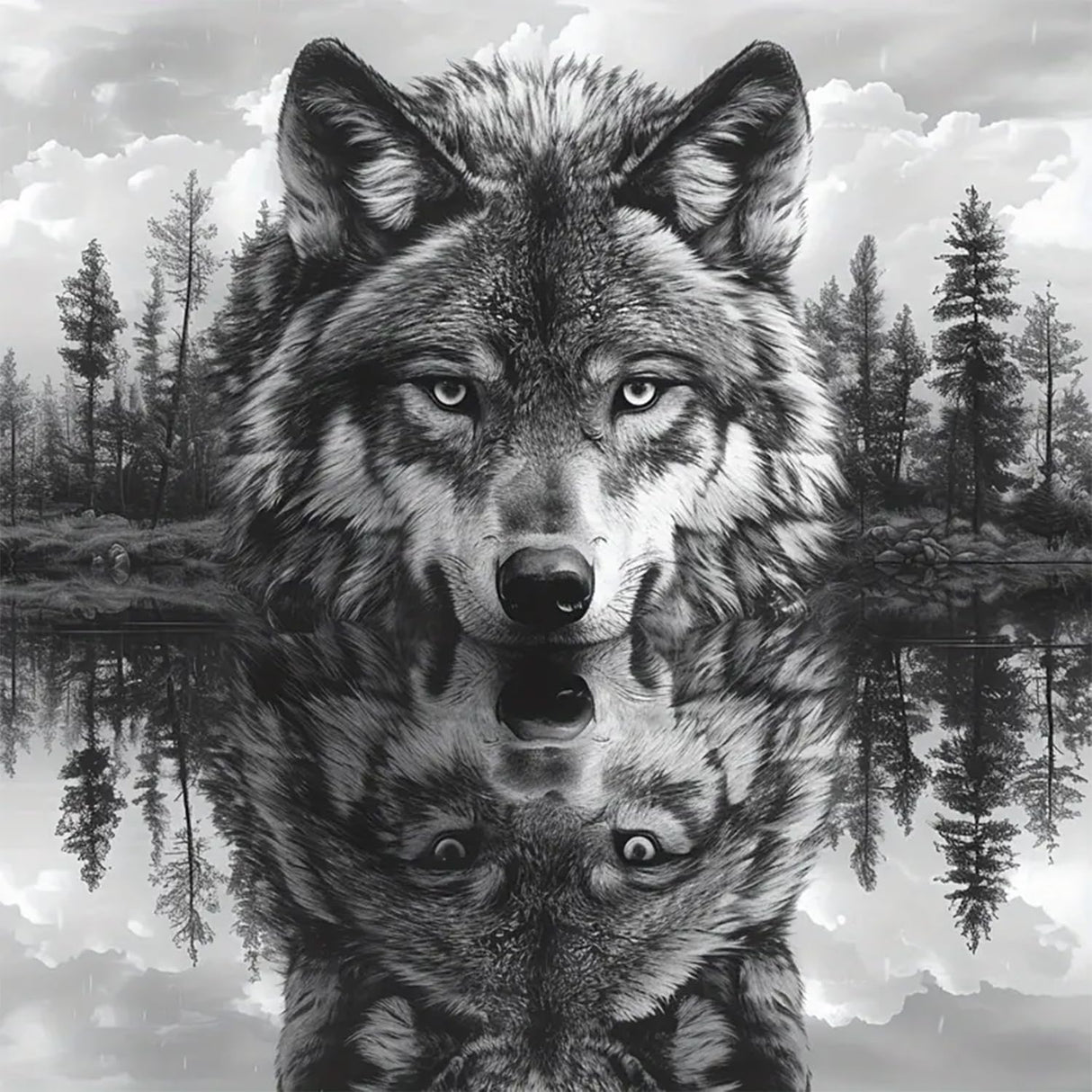 TOPMCYSG Forest Wolf Diamond Art Kits for Adults,Landscape 5D Diamond Painting Kits for Beginners,DIY Round Full Drill Diamond Dots Paintings Picture Gem Art Craft for Home Wall Decor 13.78x13.78 in TOPMCYSG