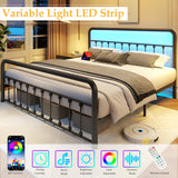 Fluest 14 Inch King Bed Frame Classic Metal Platform Bed Frame with Charging Station & LED, Victorian Style Iron-Art Headboard/Footboard, Under Bed Storage, No Box Spring Needed, Noise Free Fluest