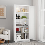 Metal Storage Cabinet with 4 Adjustable Shelves, 71" Tall Kitchen Storage Cabinet with Gold Handles, White Pantry Cabinets, Storage Cabinets for Home Office, Living Room, Hallway - Assembly Required MetalMax