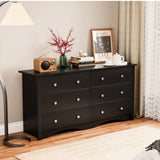 JUMMICO 6 Drawer Double Dresser for Bedroom, Industrial Wood Dresser Modern 6 Chest of Deep Drawers, Wide Storage Organizer Cabinet for Living Room (Black) JUMMICO
