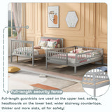 Full Over Full Bunk Beds with Trundle and Stairs Stairway Bunk Bed Frame with Storage Shelves for Kids Teens Adult, Detachable Wood Full Bunk Bed for Boys Girls Adults, Gray Bellemave