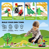 TOY Life Wooden Train Set with Crane Wood Train Tracks 60pcs Toddler Boy Toys for 3 Year Old Boys - Fits Thomas Brio Melisa Chugginton Train Track TOY Life