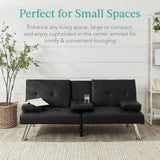 Best Choice Products Faux Leather Upholstered Modern Convertible Futon, Adjustable Folding Sofa Bed, Guest Bed w/Removable Armrests - Black Best Choice Products