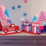 4 Pieces Patriotic Table Decoration 4th of July Wooden Table Centerpiece Independence Day Wood Letter Sign Home of Free God Bless America Table Decoration for Patriotic Party Memorial Day Home Decor Jetec