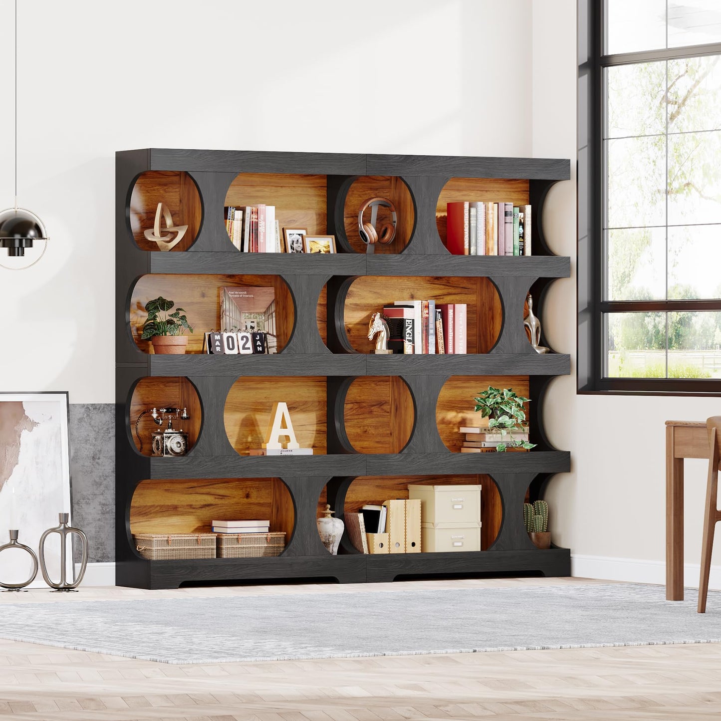 Tribesigns 71" Modern S-Shaped Tall Bookcase – 4-Tier Decorative Storage Shelf in Black - WoodArtSupply