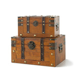 SLPR Alexander Wooden Treasure Chests - Set of 2, Antique Storage Trunks, Decorative Wood Storage Boxes with Hinged Lids for Keepsakes and Home Décor SLPR