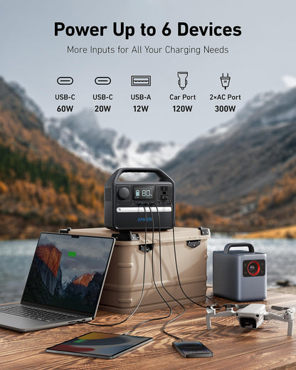 Anker 522 Portable Power Station, 299Wh Solar Generator (Solar Panel Optional), LiFePO4 Battery Pack, 300W (Peak 600W) PowerHouse, 6 Ports, 2 AC Outlets, 60W/20W USB-C PD Ports, LED for Campi - WoodArtSupply