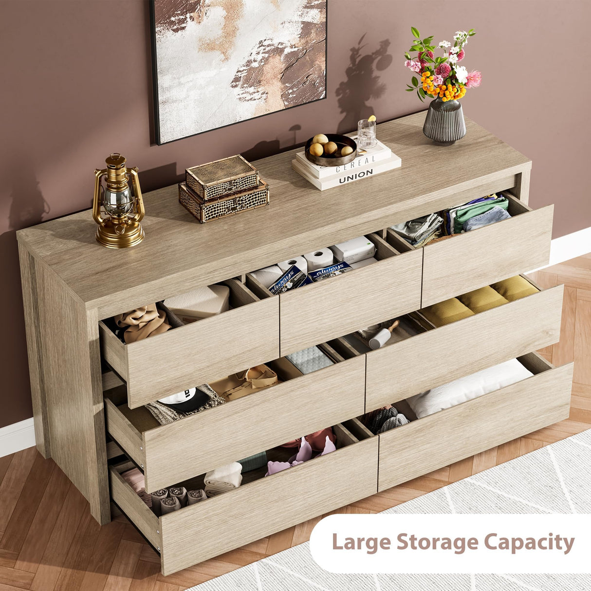 GarveeHome 7 Drawer Dresser for Bedroom, Wide Modern Chest of Drawers, Large Wood Dresser Wooden Storage Organizer for Living Room, Hallway Entryway GarveeHome