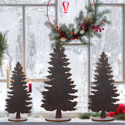 Blulu 3 Pieces Wood Table Christmas Tree Miniature Pine Trees Mini Christmas Tree Artificial Trees Wood Tabletop Decors Christmas Decorations with Wooden Base for Holiday Party(Burlywood)