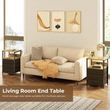 Seventable Nightstand with Charging Station and LED Light, Set of 2 Side Table with 3 Fabric Drawers, Bedside End Table with USB Ports and Outlets, Night Stand for Bedroom, Greige Seventable