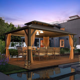 YOLENY 12' x 16' Hardtop Gazebo with Galvanized Steel Double Roof, Aluminum Pergolas Frame, Curtains and Netting Included, Metal Outdoor Gazebos for Garden, Patios, Lawns, Parties YOLENY