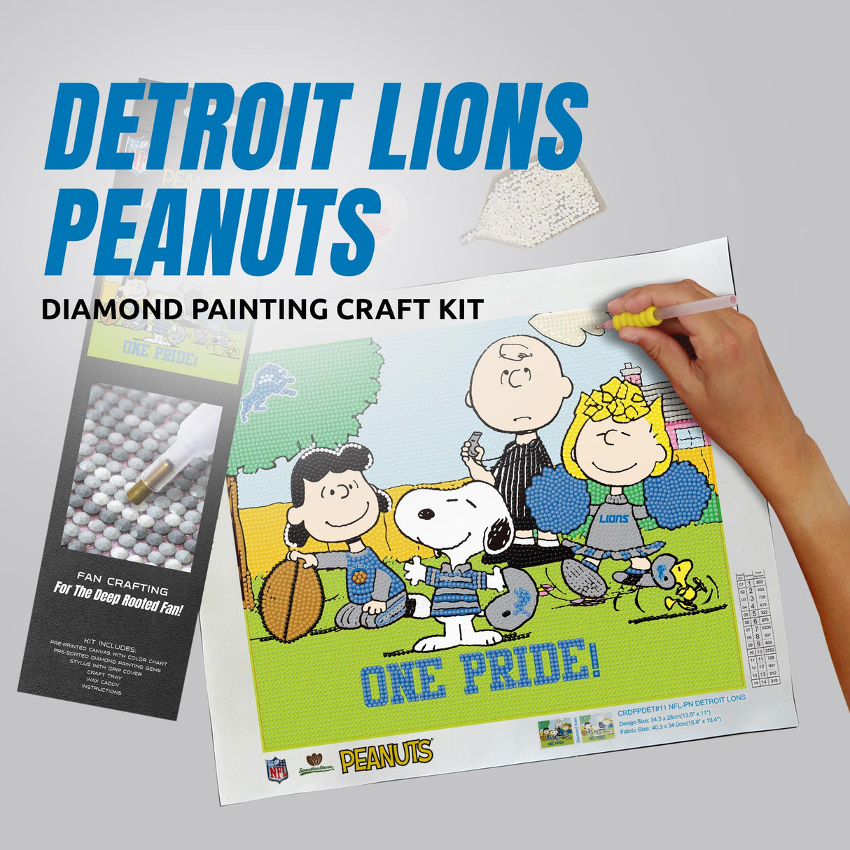 Sporticulture Snoopy Detroit Lions NFL Diamond Painting Craft Kit – Officially Licensed DIY Fan Art, Includes Pre-Sorted Gems, Stylus, Tray, and Instructions – Perfect for Framing and Display Sporticulture