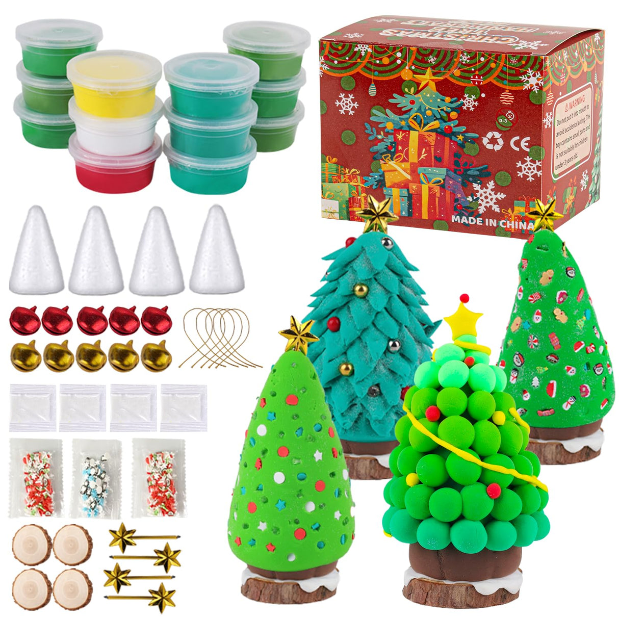 12Pack Christmas Trees DIY Crafts Kit - Air Dry Clay Christmas Crafts for Kids - Creative Air Dry Clay Modeling Indoor Decorations - Kids Christmas Trees Crafts Gift for School Winter Party Fun LULEEYANG