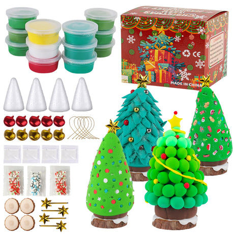 12Pack Christmas Trees DIY Crafts Kit - Air Dry Clay Christmas Crafts for Kids - Creative Air Dry Clay Modeling Indoor Decorations - Kids Christmas Trees Crafts Gift for School Winter Party Fun LULEEYANG