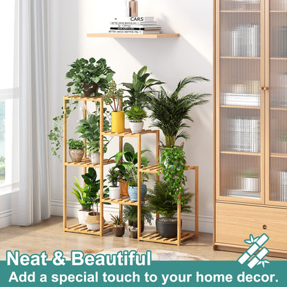 Bamboo Plant Stand Indoor Plants Multiple Plant Stands Wood Outdoor Tiered Plant Shelf for Multiple Plants, 7 Potted Ladder Plant Holder Table Plant Pot Stand for Window Garden Balcony Living Room