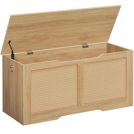HOOBRO Storage Chest, 39.3" Storage Bench, Rattan-Like Storage Trunk, Sturdy Entryway Bench Supports 220 lb, Shoe Bench, Safety Hinge, U-Shaped Opening, Easy Assembly, Natural NL11CW01 HOOBRO