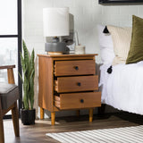 Walker Edison Traditional Wood 3 Drawer Nightstand Side Table Bedroom Storage Drawer and Shelf Bedside End Table, 18 Inch, Caramel Walker Edison
