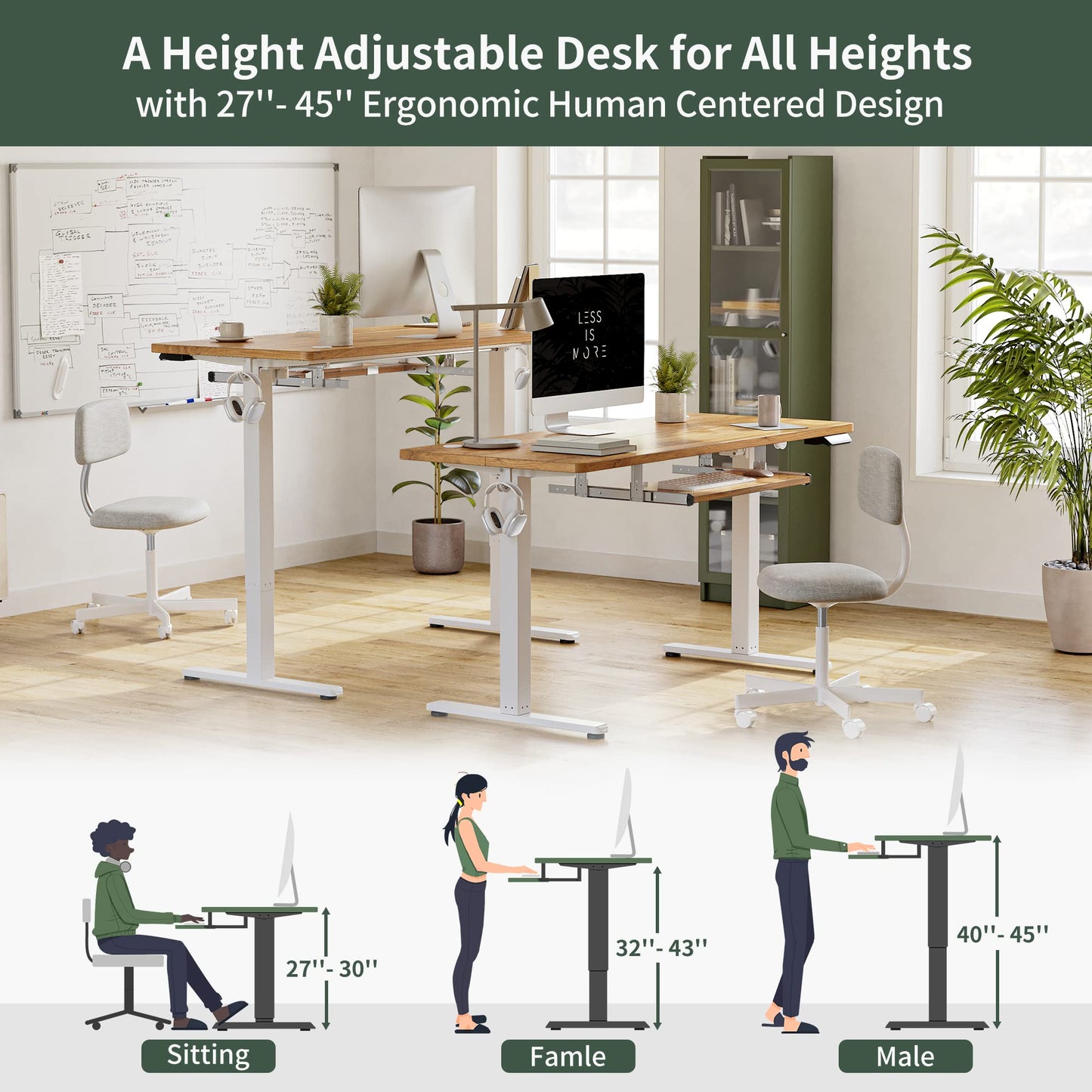 FEZIBO Standing Desk with Keyboard Tray, 55 × 24 Inches Electric Height Adjustable Desk, Sit Stand Up Desk, Computer Office Desk, Light Rustic - WoodArtSupply