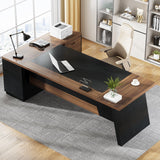 Tribesigns 78" L-Shaped Executive Office Desk, Large Modern Computer Desk with Drawers and Lateral File Cabinet, Business Furniture with Storage Shelves (Light Walnut + Black) Tribesigns
