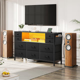 YITAHOME TV Stand with Charging Station, Dresser TV Stand for 55'' TV, 10 Drawer Dresser for Bedroom, Media TV Console Table with Side Pockets & Hooks, Storage Fabric Drawer Unit for Bedroom YITAHOME