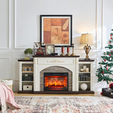 72" Electric Fireplace with Mantel, Farmhouse TV Stand for TVs Up to 80 Inch, White Entertainment Center with Storage for Bedroom,23'' Red Brick Fireplace Insert Heater with LED Flame for Living Room BOSHIRO