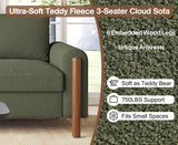 Merax 83.86" 3-Seater Sofa, Curved Armrest with Integrated Solid Wood Legs, Teddy Velvet Fabric, High Weight Capacity (250 lbs/seat), Durable Solid Wood Frame,Green Merax