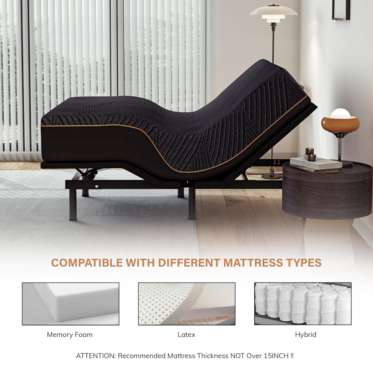 EGOHOME Split King Adjustable Bed Frame and 14 inch Memory Foam Mattress, Wireless Remote Adjustable Bed Base with 12" Metal Legs and Head and Foot Incline, Zero Gravity, Easy Assembly MLILY